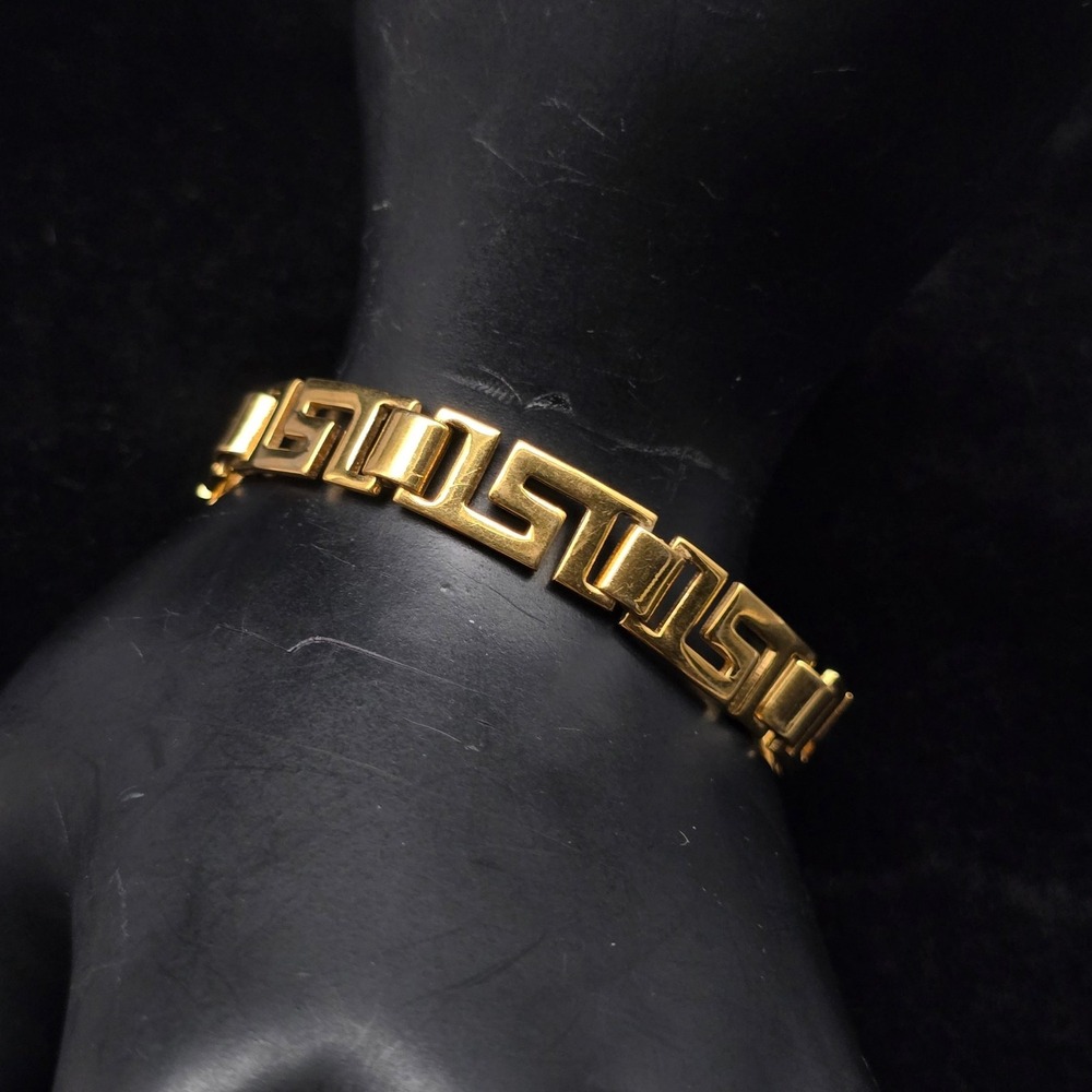 Gold Tone Greek Key Tennis Bracelet Gold Tone Vintage Costume Jewelry